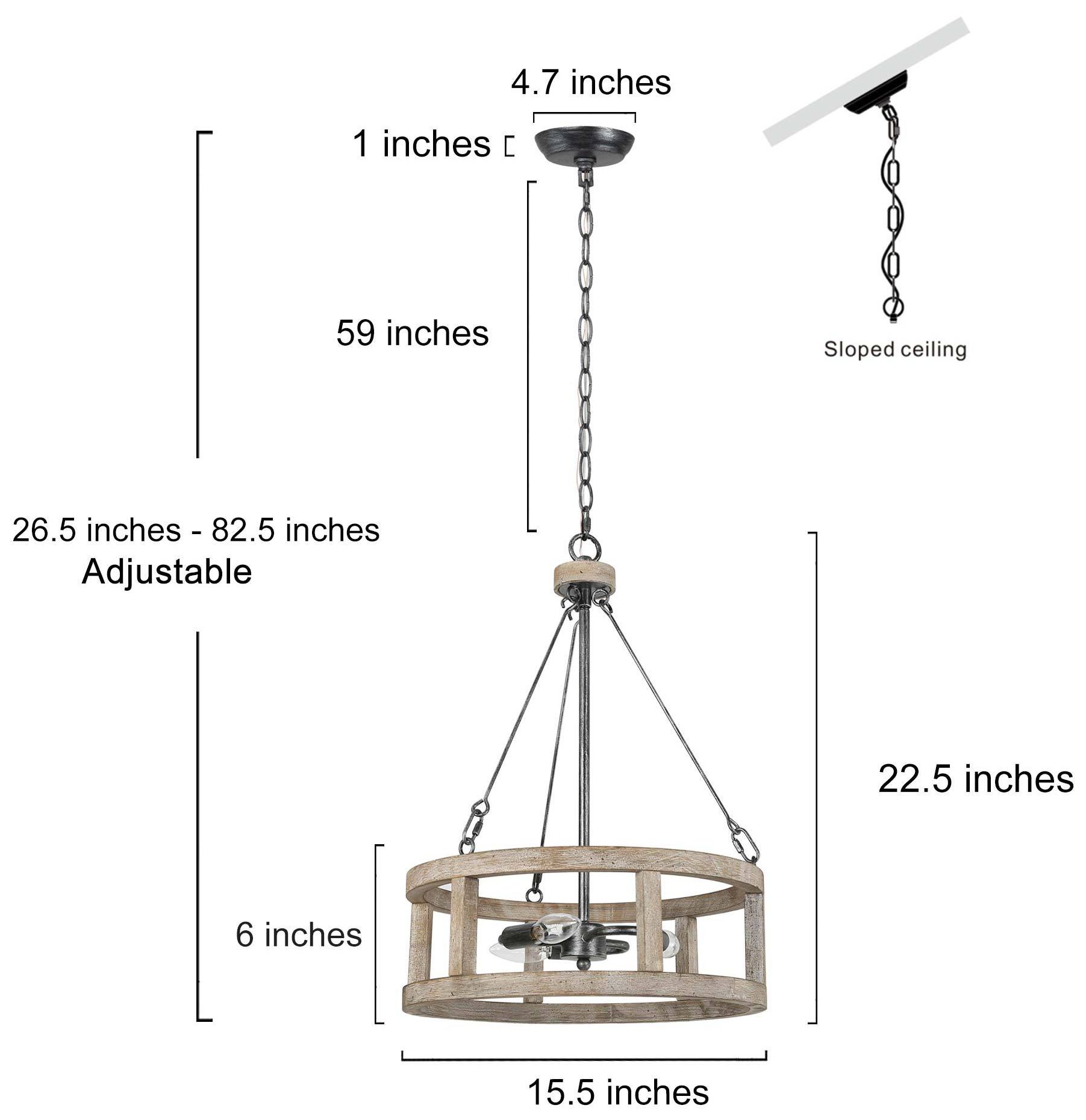 Jolla 15.7" Wide Distressed Wood 3-Light Drum Chandelier