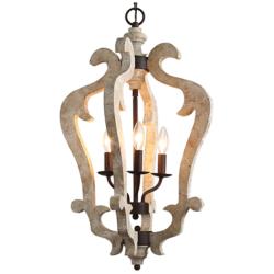 Jolla 16.5" Wide 3-Light Natural Wood Lantern Chandelier