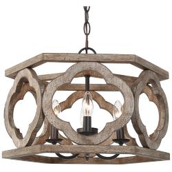 Jolla 18"W Rustic Bronze Distressed Wood 4-Light Chandelier