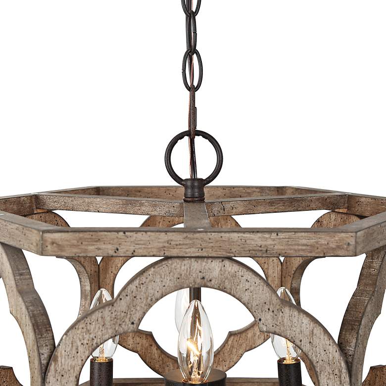 Image 4 Jolla 18"W Rustic Bronze Distressed Wood 4-Light Chandelier more views
