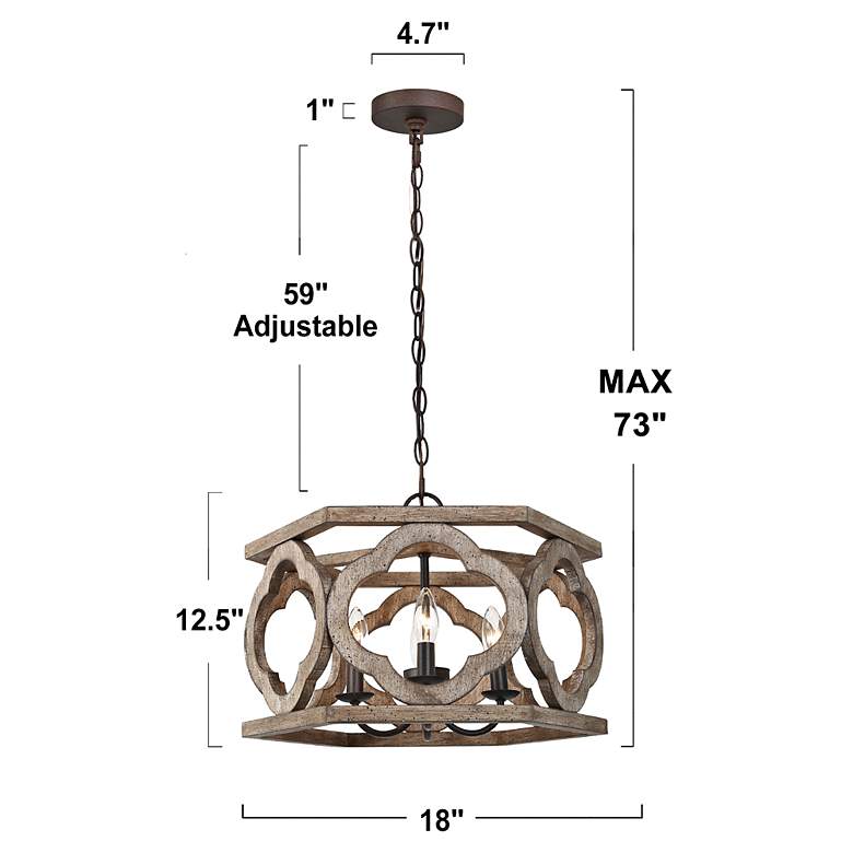 Image 7 Jolla 18"W Rustic Bronze Distressed Wood 4-Light Chandelier more views