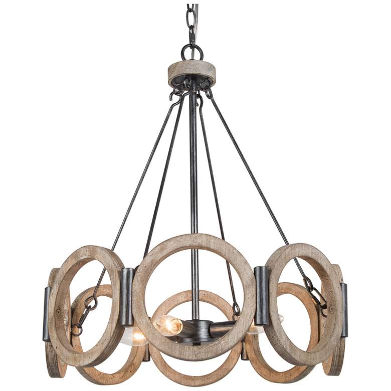 Image 1 Jolla 19.7" Wide 4-Light Distressed Wood Pendant Drum Chandelier
