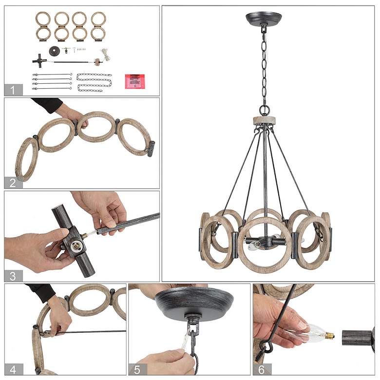Image 5 Jolla 19.7" Wide 4-Light Distressed Wood Pendant Drum Chandelier more views