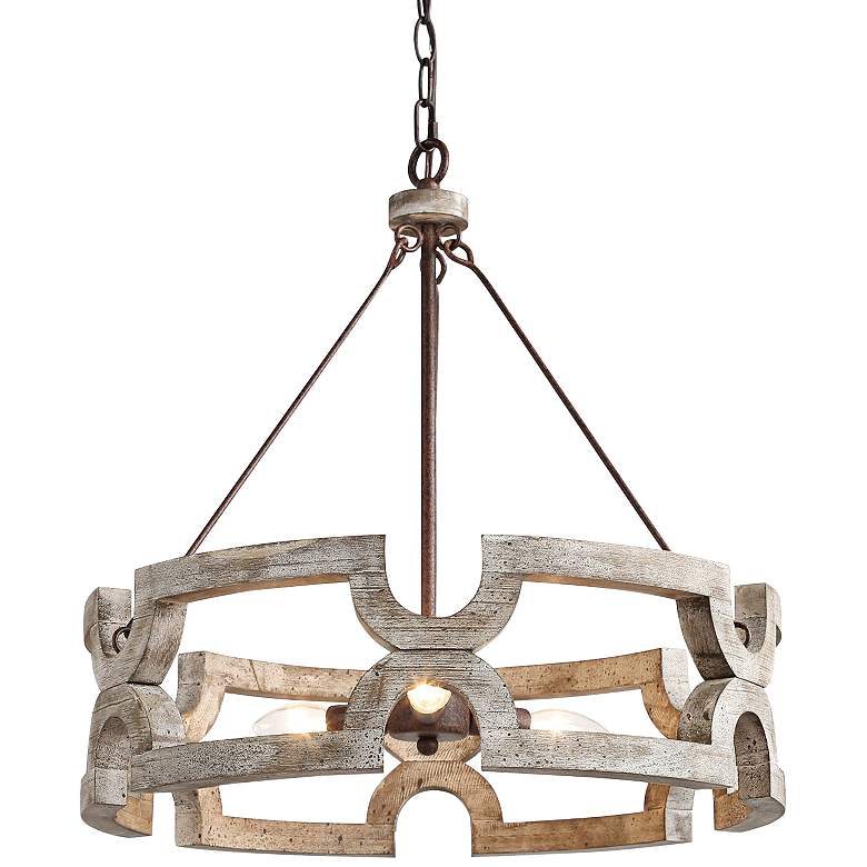 Image 2 Jolla 19 1/2" Wide Distressed Cream 3-Light Drum Pendant