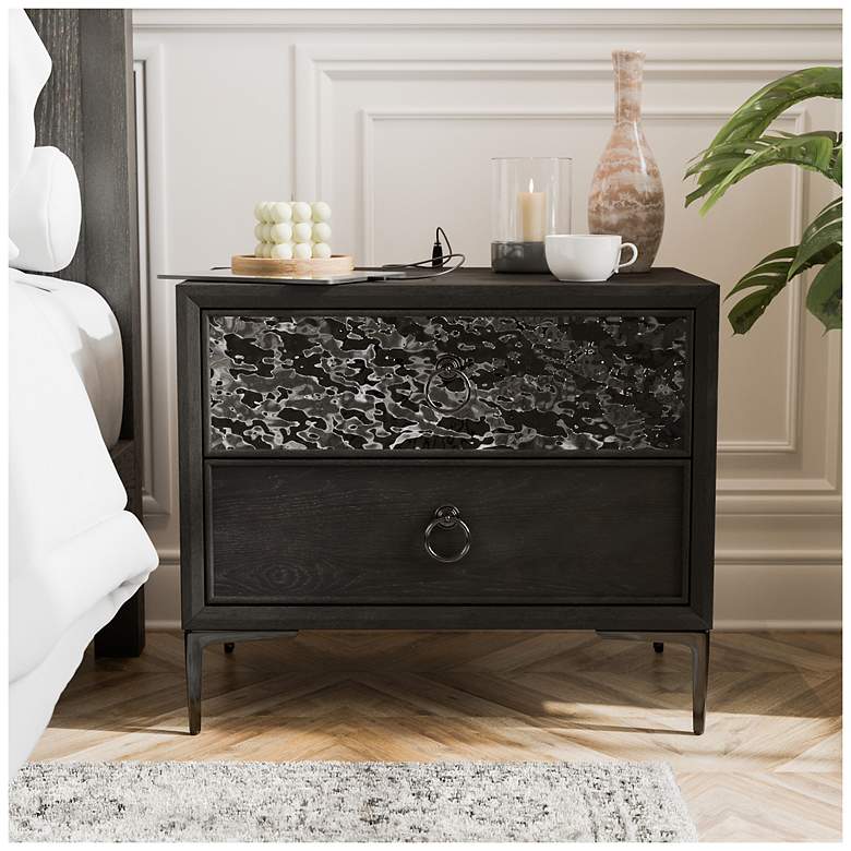 Image 2 Jolt Espresso 2-Drawer Nightstand With Stainless Steel Panels more views