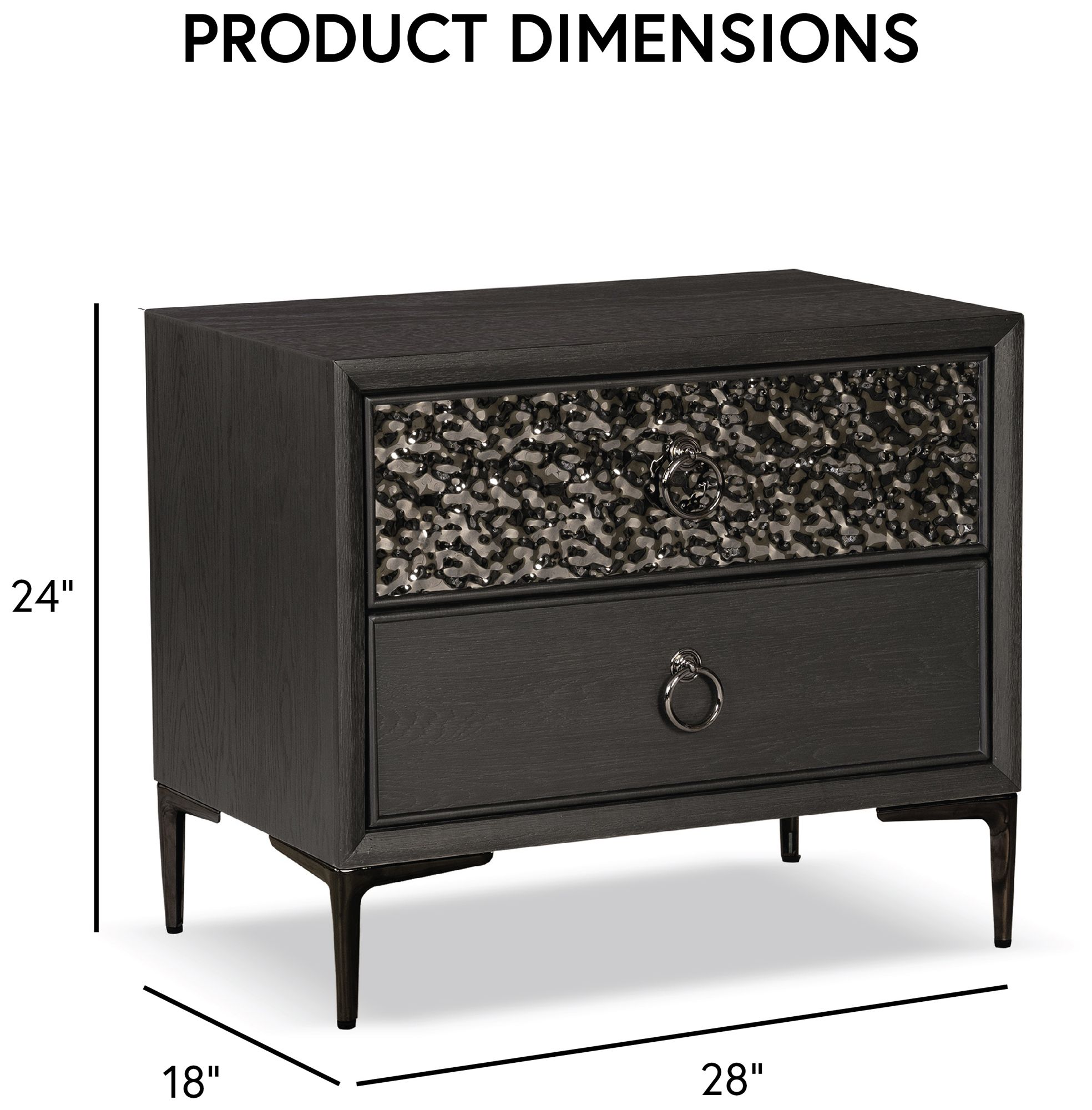 Jolt Espresso 2-Drawer Nightstand With Stainless Steel Panels
