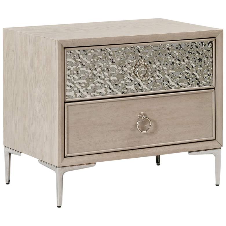 Image 1 Jolt Natural Oak 2-Drawer Nightstand With Stainless Steel Panels