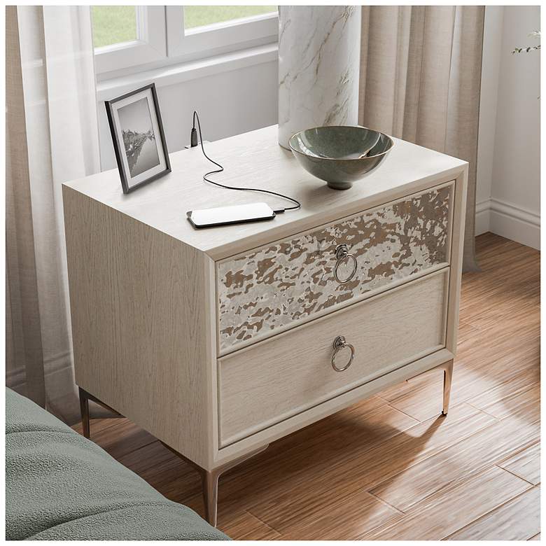 Image 2 Jolt Natural Oak 2-Drawer Nightstand With Stainless Steel Panels more views