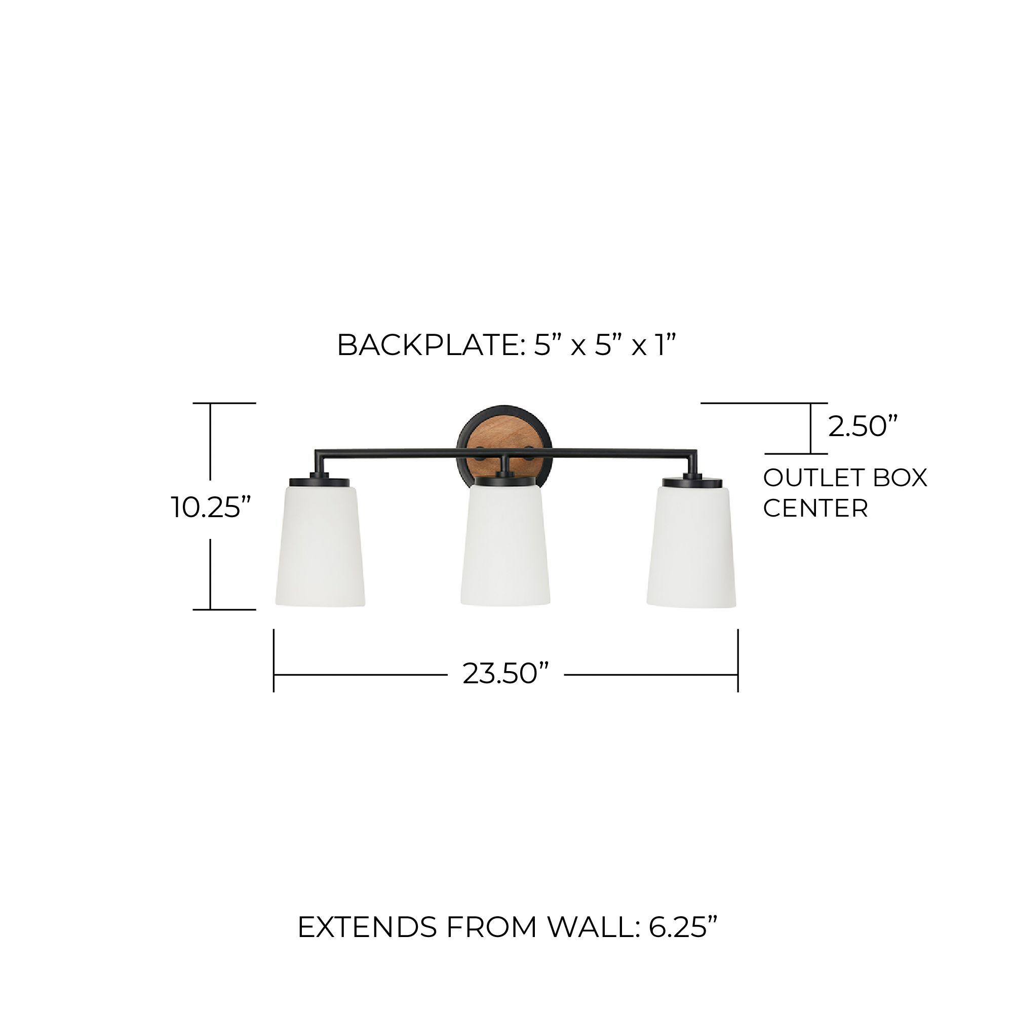 Image 6 Jonah 23 1/2"W Matte Black w/ Light Wood 3-Light Bath Light more views