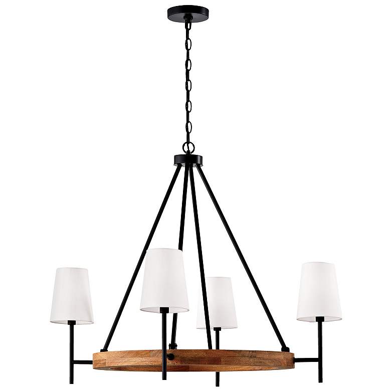 Image 2 Jonah 35" Wide Matte Black and Light Wood 4-Light Chandelier