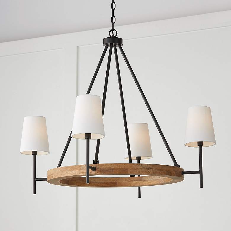 Image 5 Jonah 35" Wide Matte Black and Light Wood 4-Light Chandelier more views