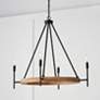 6_Jonah 35" Wide Matte Black and Light Wood 4-Light Chandelier more views