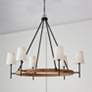 1_Jonah 42" Wide Matte Black and Light Wood 6-Light Chandelier