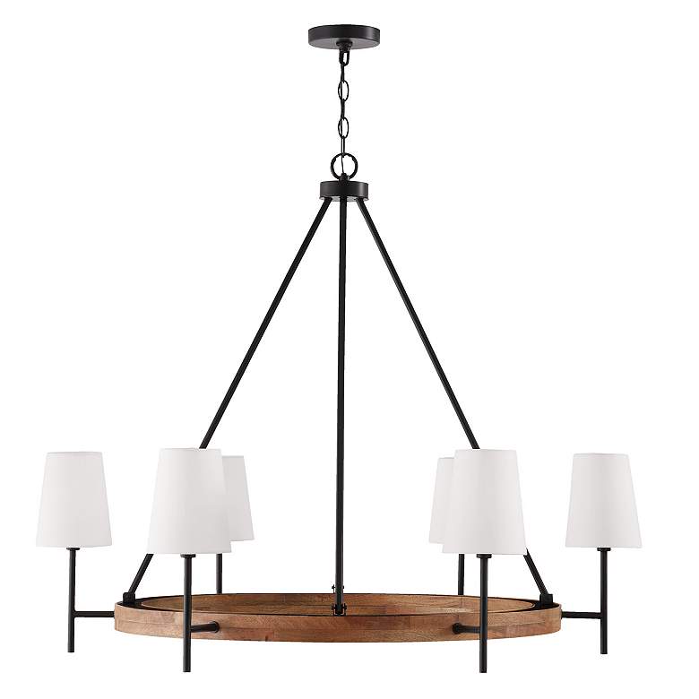 Image 7 Jonah 42" Wide Matte Black and Light Wood 6-Light Chandelier more views