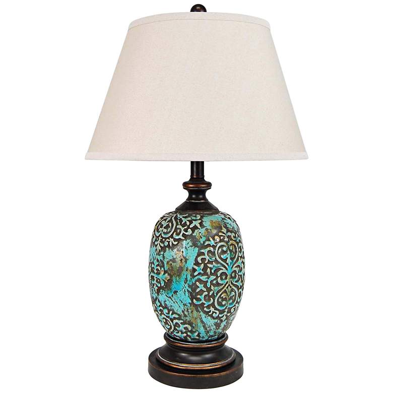 Image 1 Jonah Island Blue Mediterranean Filigree Ceramic Table Lamp