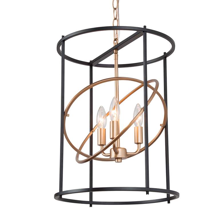 Image 2 Jonas 14 inch Wide Black and Gold 3-Light Open Cylinder Chandelier