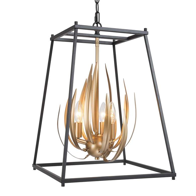 Image 1 Jonas 15 inch Wide Gold Black Metal 3-Light Lantern Chandelier