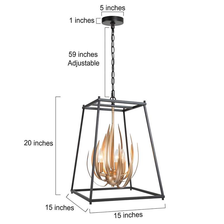 Image 5 Jonas 15 inch Wide Gold Black Metal 3-Light Lantern Chandelier more views