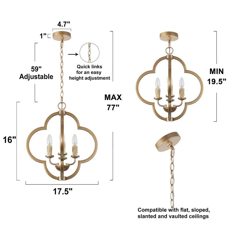 Image 7 Jonas 17 1/2 inch Wide 4-Light Gold Quatrefoil Chandelier more views