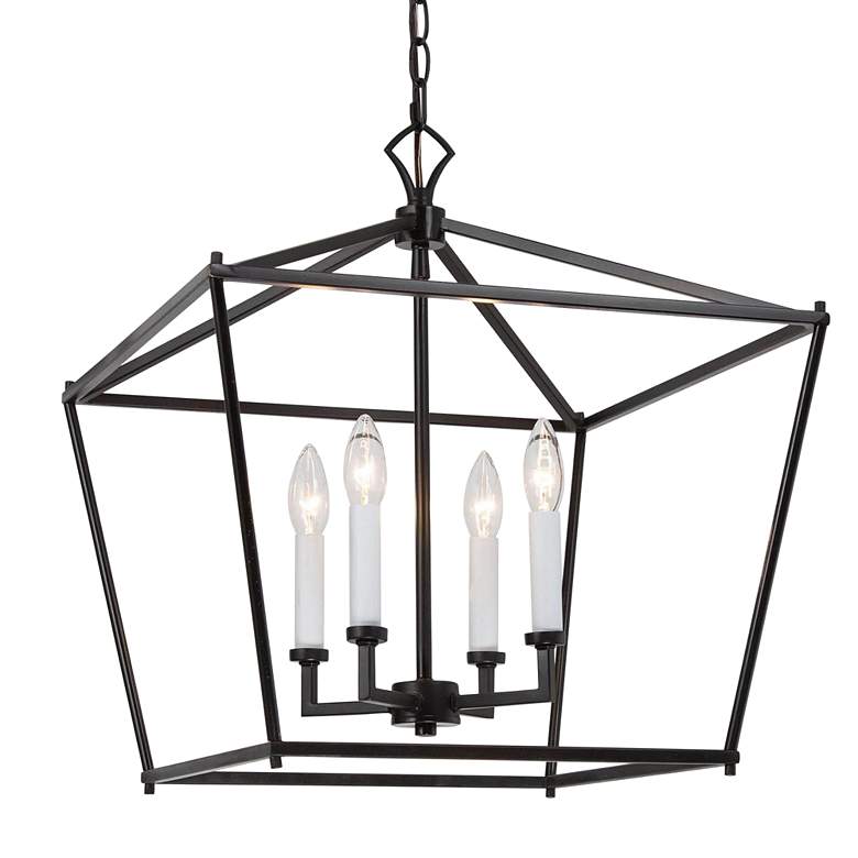 Image 1 Jonas 17 1/2" Wide Black Metal 4-Light Lantern Chandelier