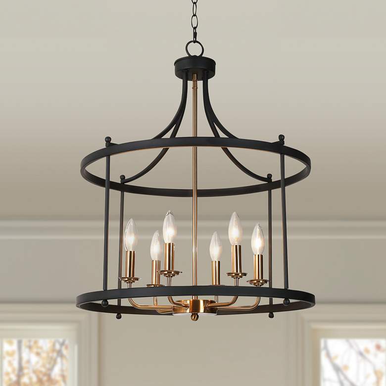 Image 1 Jonas 21 1/2" Wide Matte Black Plating Brass 6-Light Chandelier