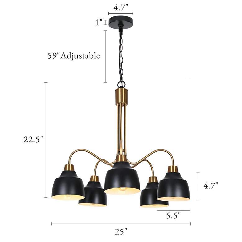 Image 5 Jonas 25 inch Wide Gold Black Metal 5-Light Chandelier more views