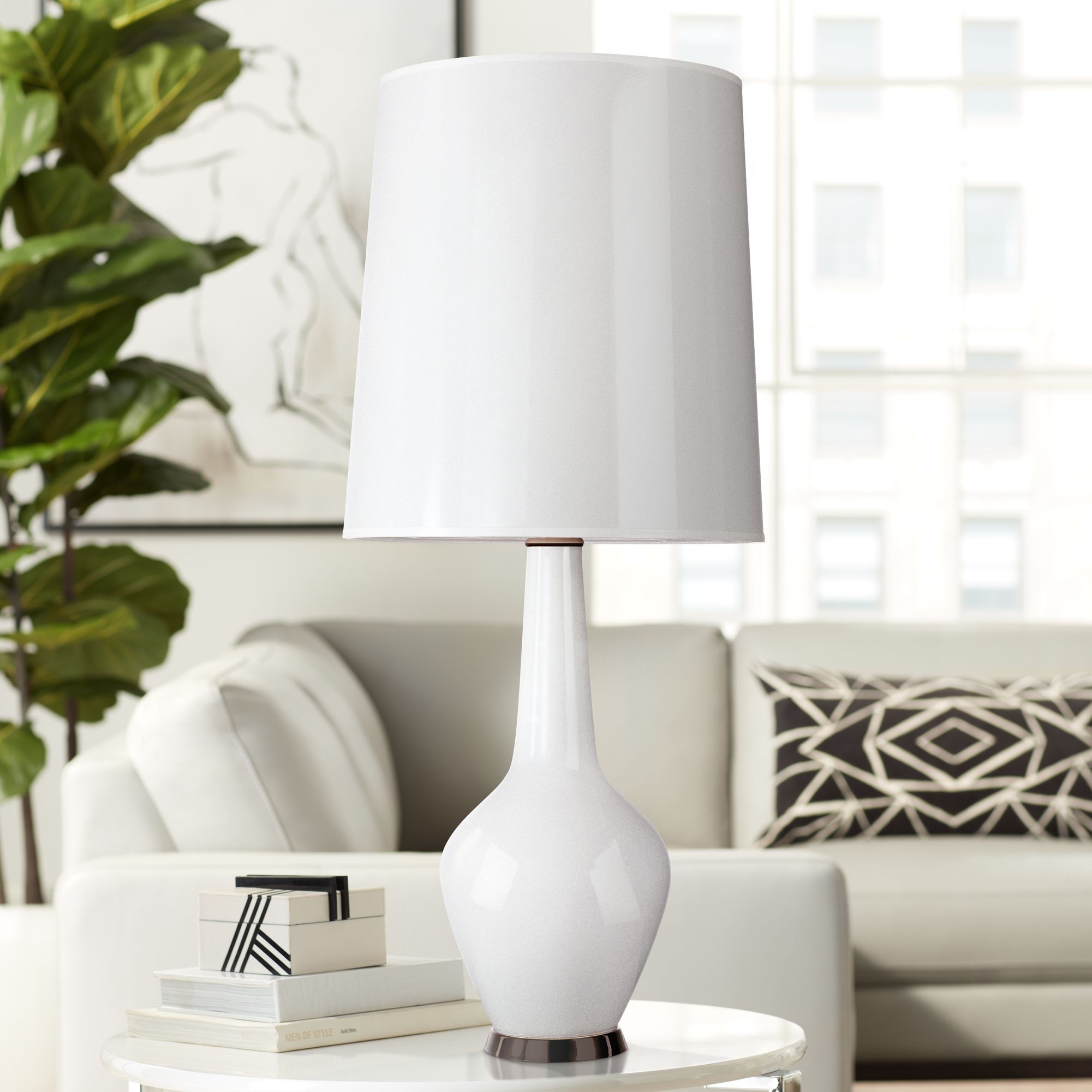 white and glass lamps