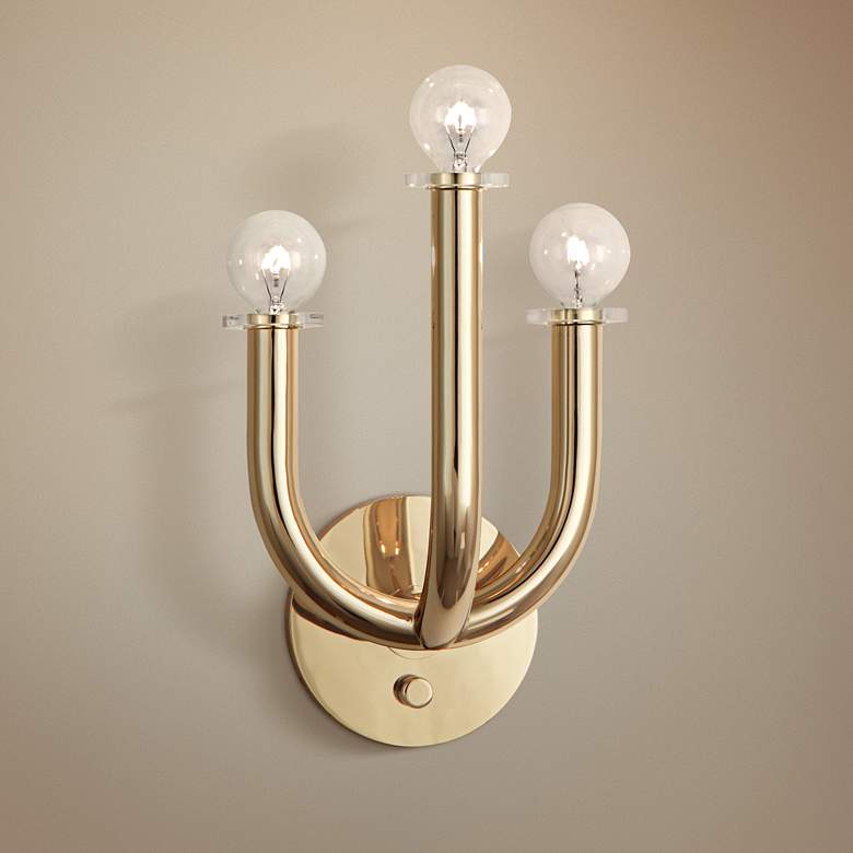 Image 1 Jonathan Adler Milano 11 1/4 inchH Plug-In Brass Wall Sconce