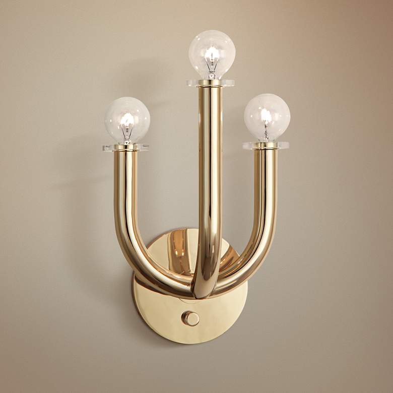 Image 1 Jonathan Adler Milano 11 1/4"H Plug-In Brass Wall Sconce