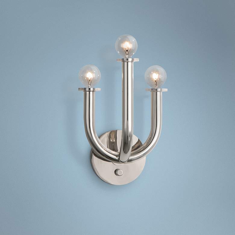 Image 1 Jonathan Adler Milano 11 1/4 inchH Plug-In Nickel Wall Sconce