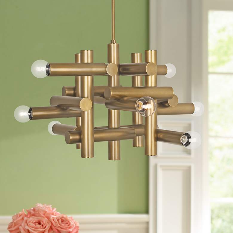 Image 1 Jonathan Adler Milano 30 1/2 inchW Polished Brass 8-Light Pendant Light