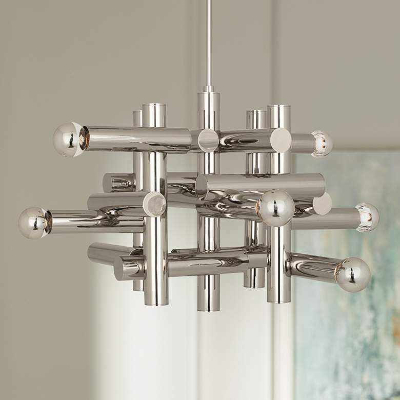 Image 1 Jonathan Adler Milano 30 1/2 inchW Polished Nickel 8-Light Pendant Light