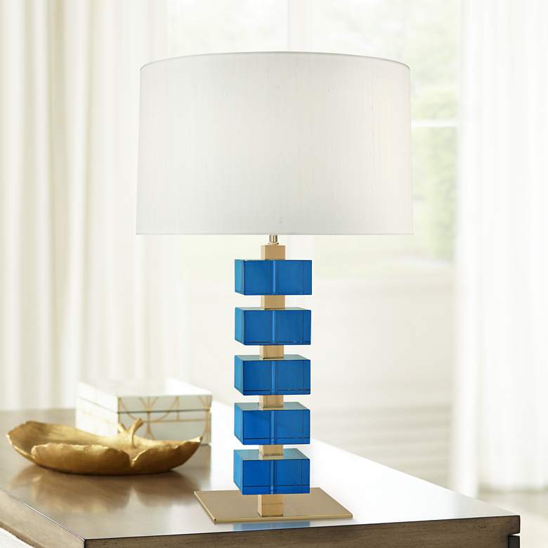 Image 1 Jonathan Adler Monaco Brass Turquoise Block Table Lamp