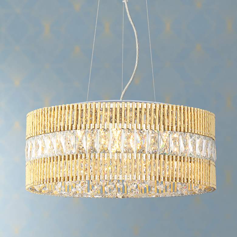 Image 1 Jonna 16 inchW French Gold and Crystal Drum LED Pendant Light