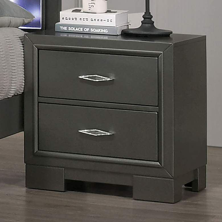Image 1 Jonvang 22" Wide Metallic Gray Wood 2-Drawer Nightstand