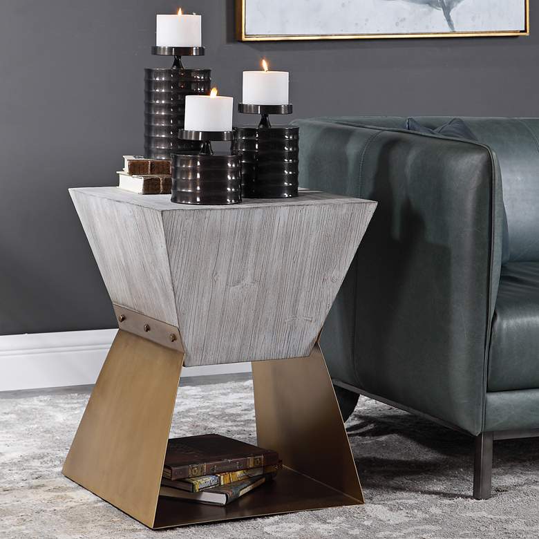 Image 1 Joplin 20"W Aged Brass and Gray Wash Hourglass Side Table