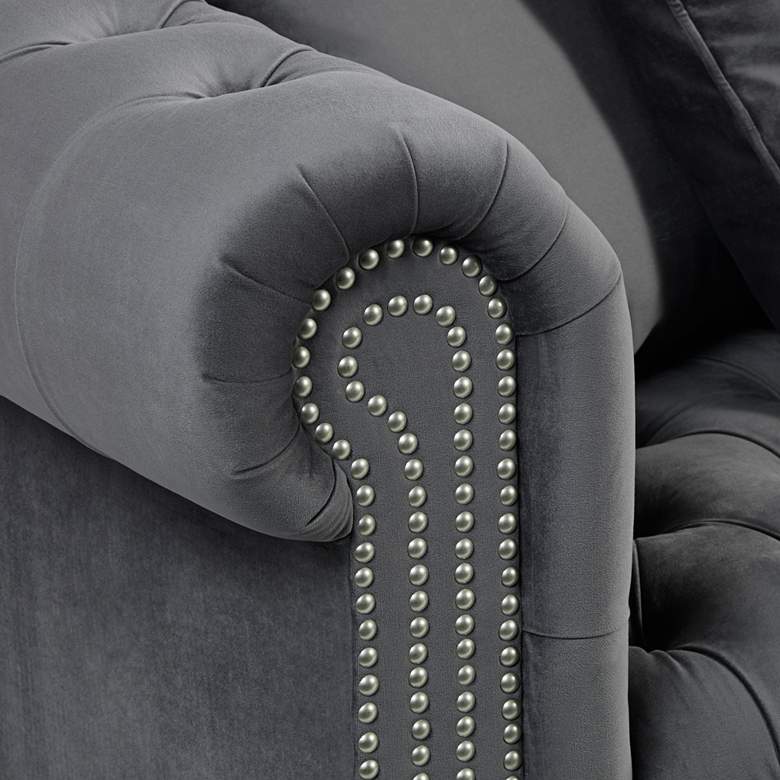 Image 5 Jordan 90 inch Wide Tufted Dark Gray Velvet Sofa more views