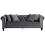 Jordan 90" Wide Tufted Dark Gray Velvet Sofa in scene