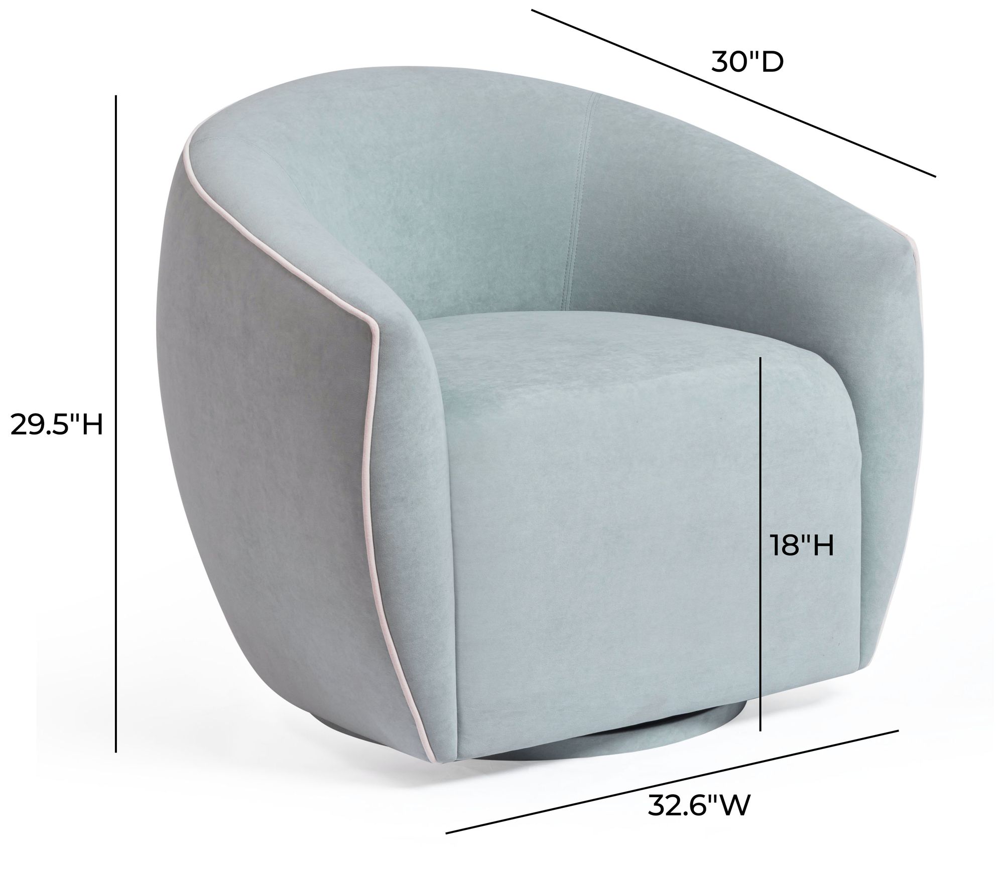 Image 2 Jordan Baby Blue Contrast Piping Textured Velvet Swivel Chair more views