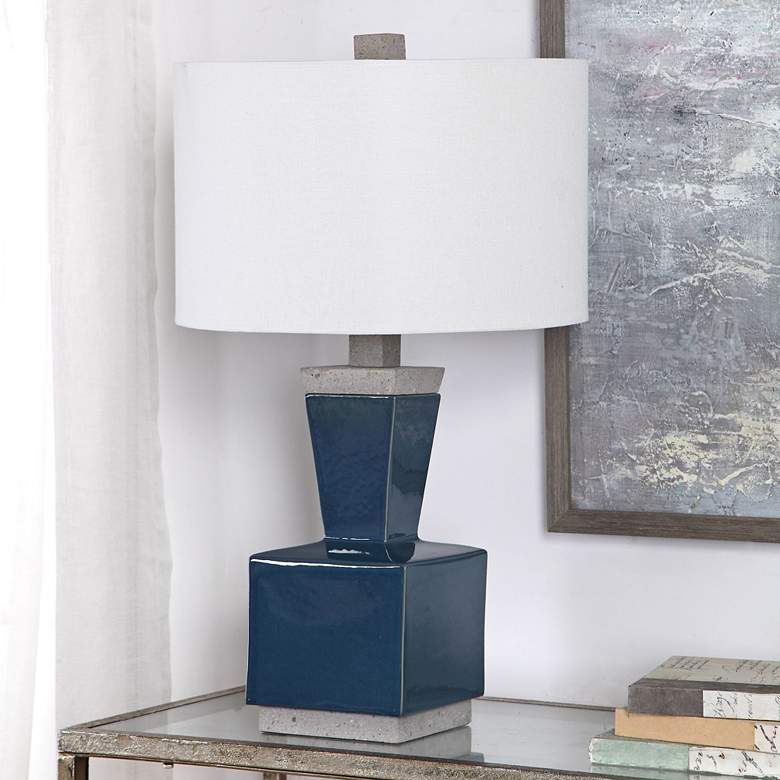 Image 1 Jorris Deep Blue Glaze Ceramic Minimalist Table Lamp