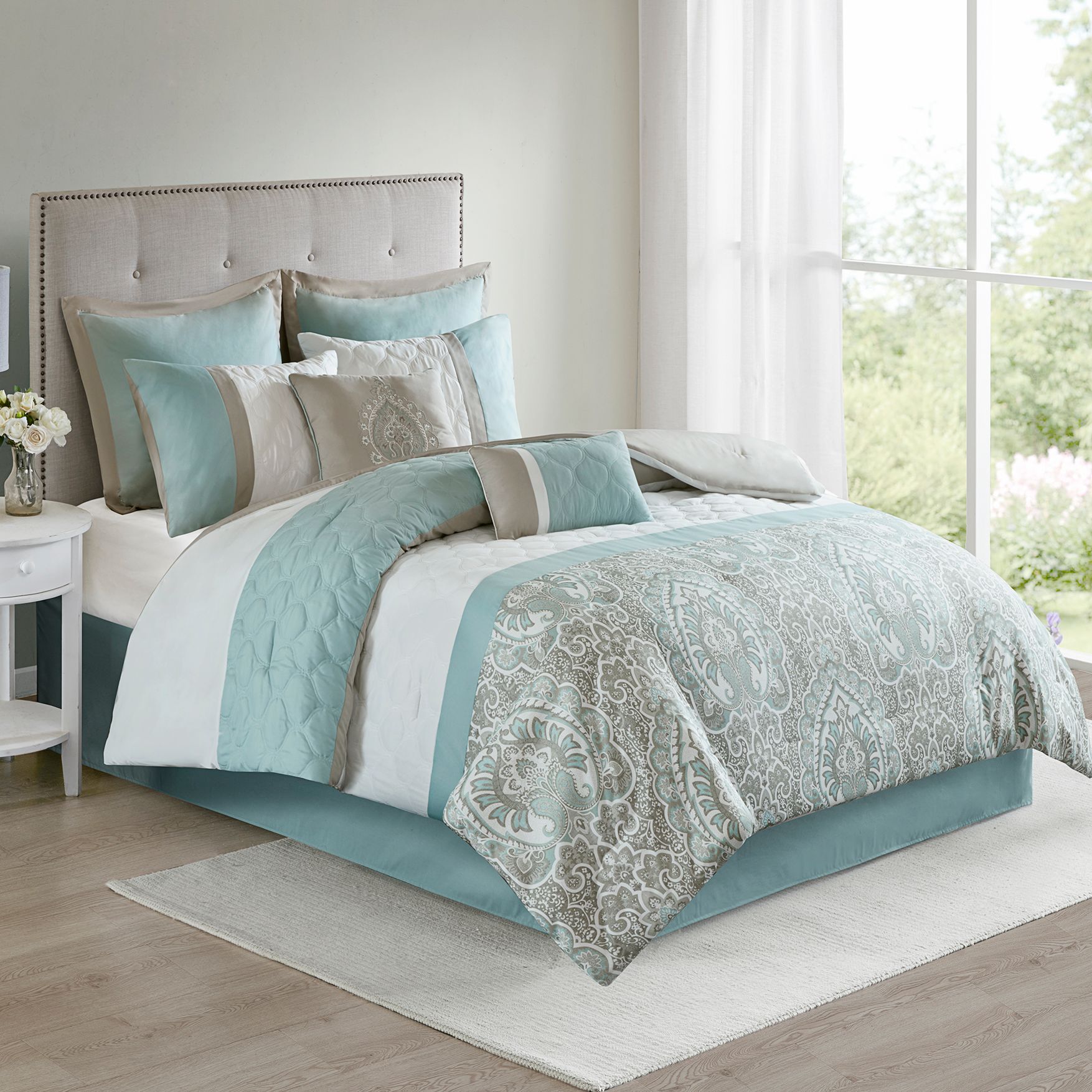 Thumbnail2 of Josefina Seafoam White 8-Piece Cal King Comforter Bed Set