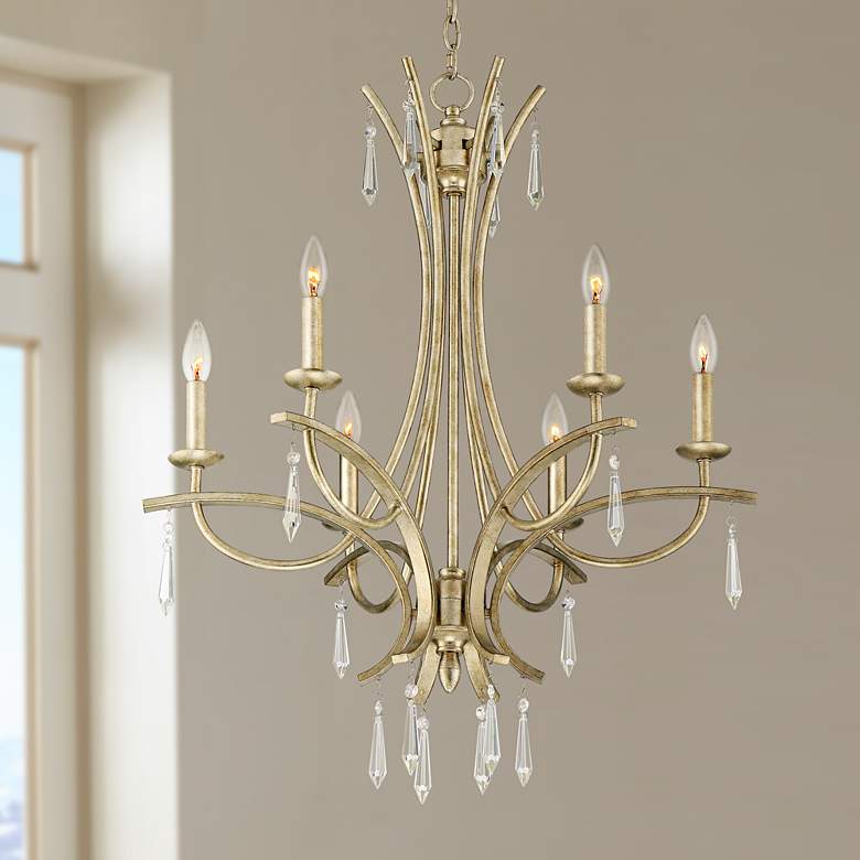 Image 1 Josephine 26 1/4 inch Wide Silver Leaf 6-Light Chandelier