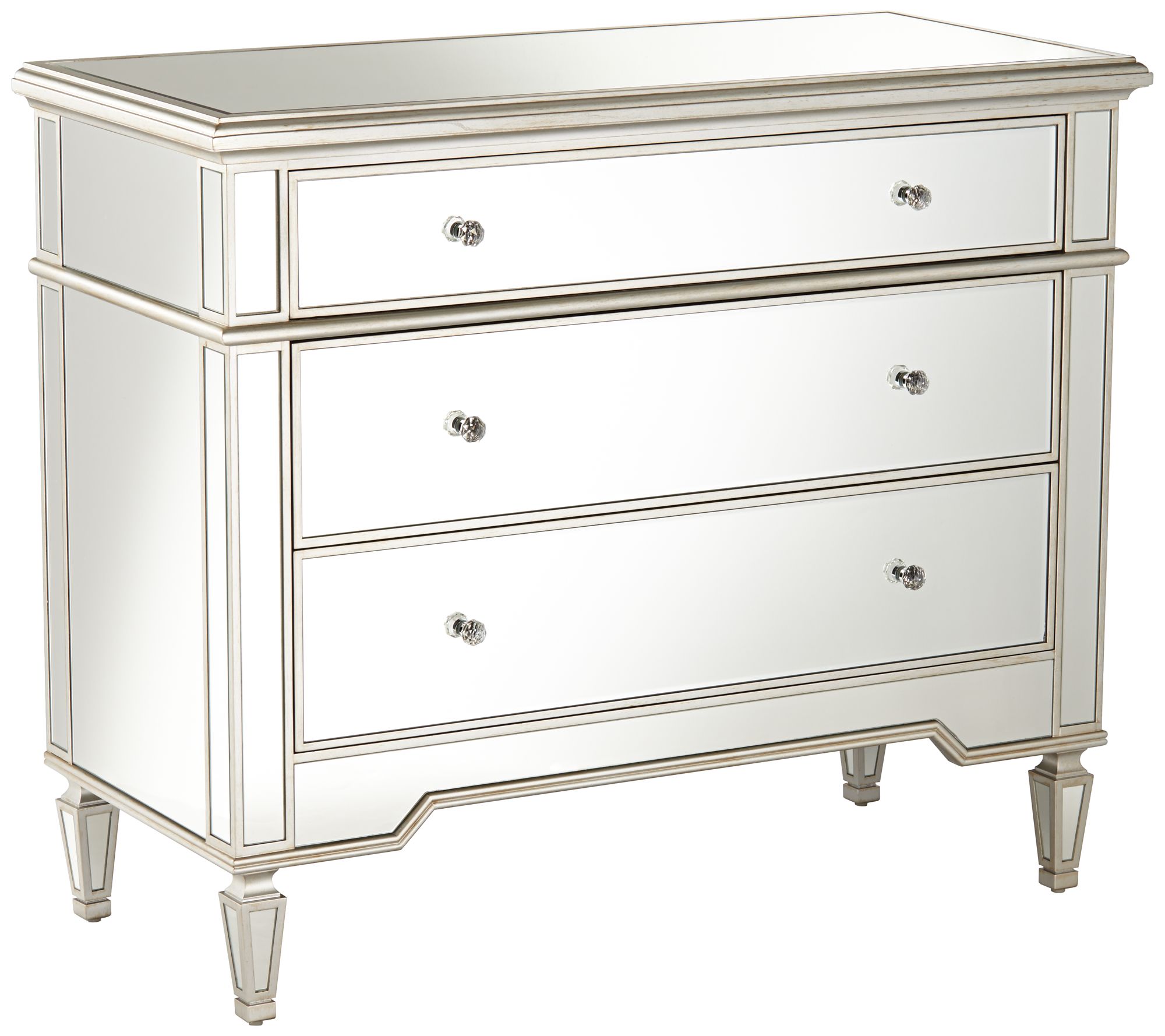 Josephine 3-Drawer Mirrored Accent Chest with Silver Trim