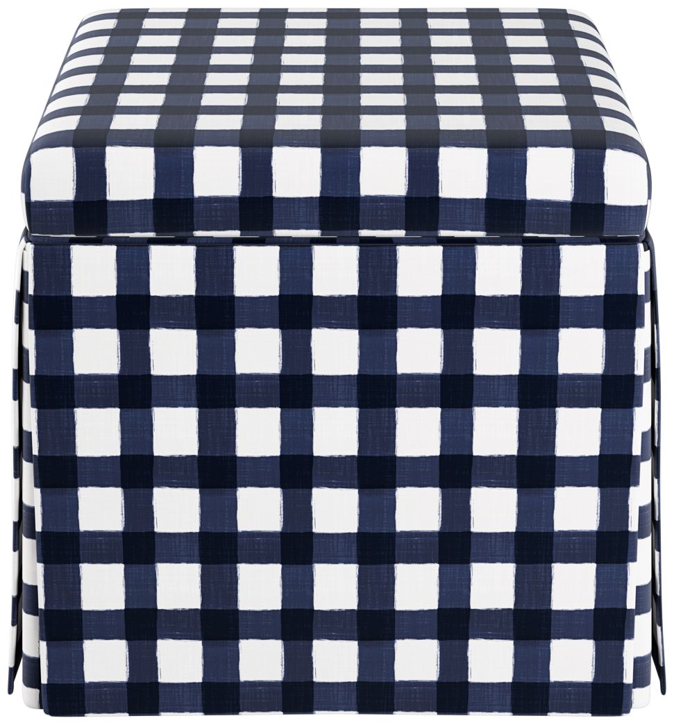 Image 4 Joshua Buffalo Gingham Blue Fabric Storage Ottoman - Made to Order more views