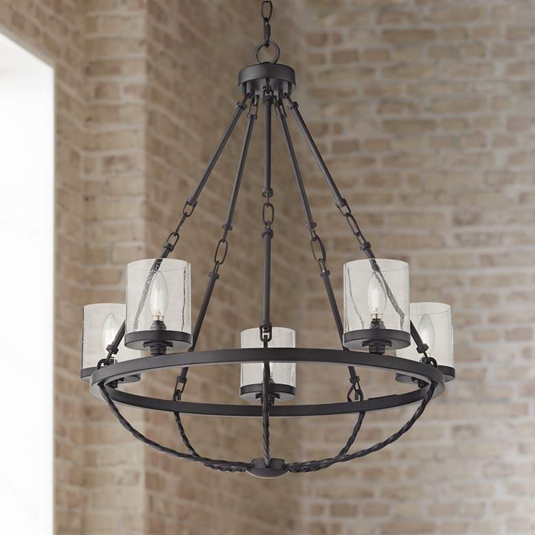 Image 1 Josiah 25 3/4" Wide Black 5-Light Ring Chandelier