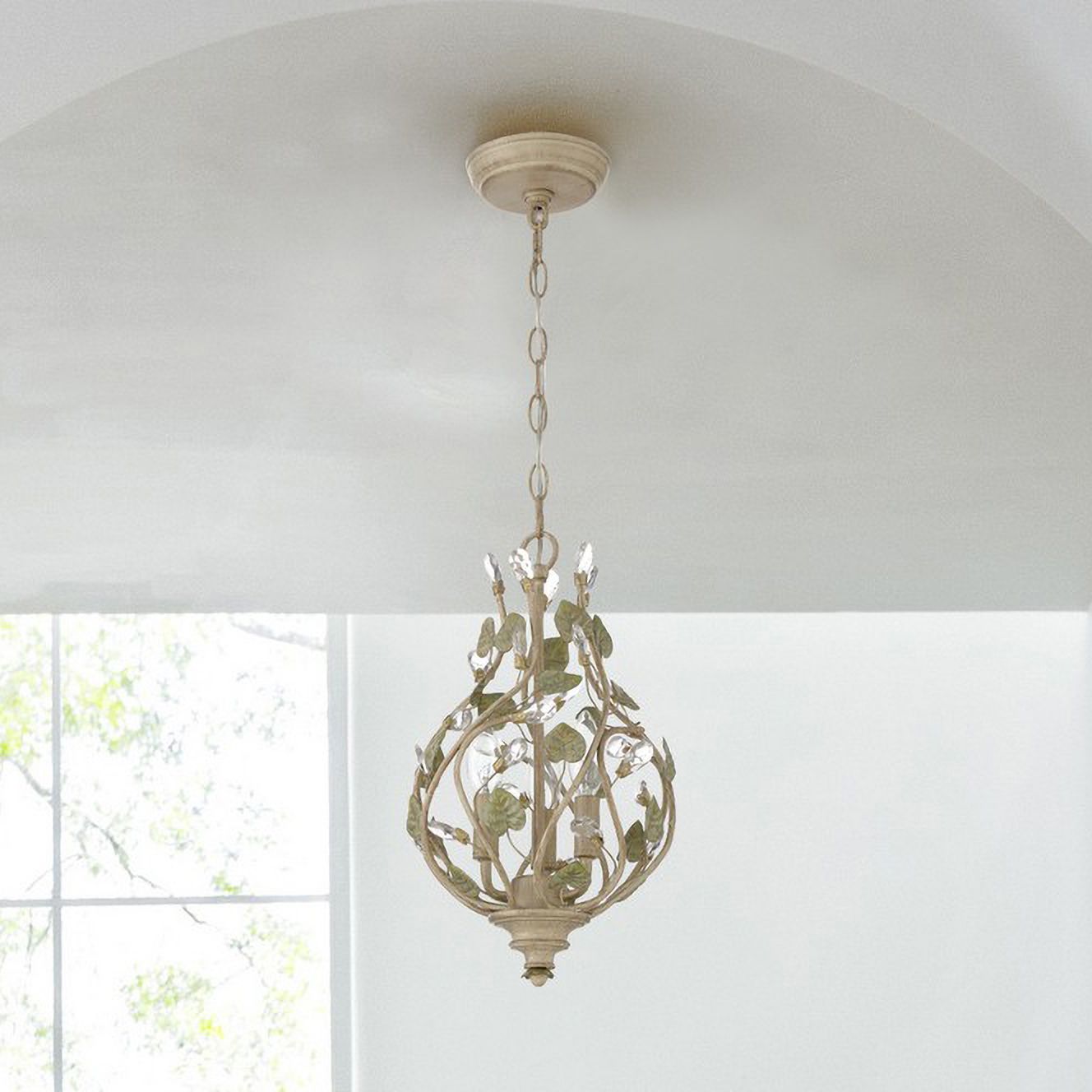 Josie 9" Wide Champagne Green Tea 3-Light Mini Chandelier in scene