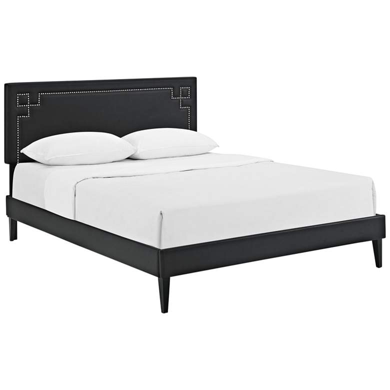 Image 1 Josie Black Vinyl Full Platform Bed w/ Squared Tapered Legs