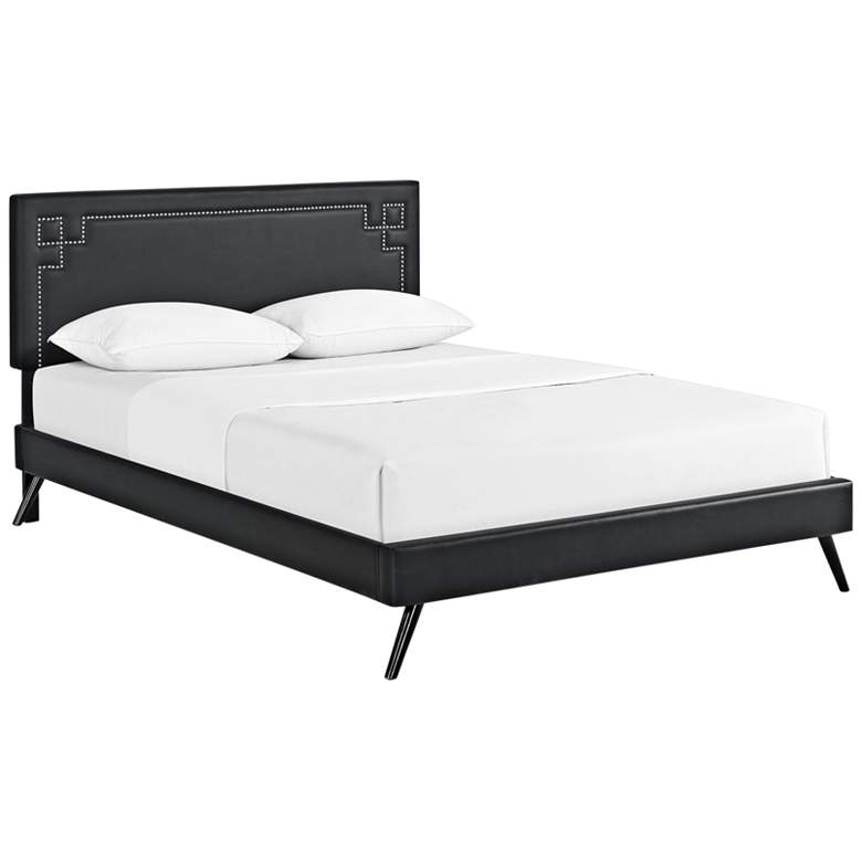 Image 1 Josie Black Vinyl Full Platform Bed with Round Splayed Legs