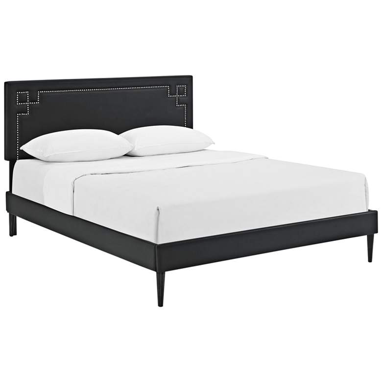 Image 1 Josie Black Vinyl Full Platform Bed with Round Tapered Legs