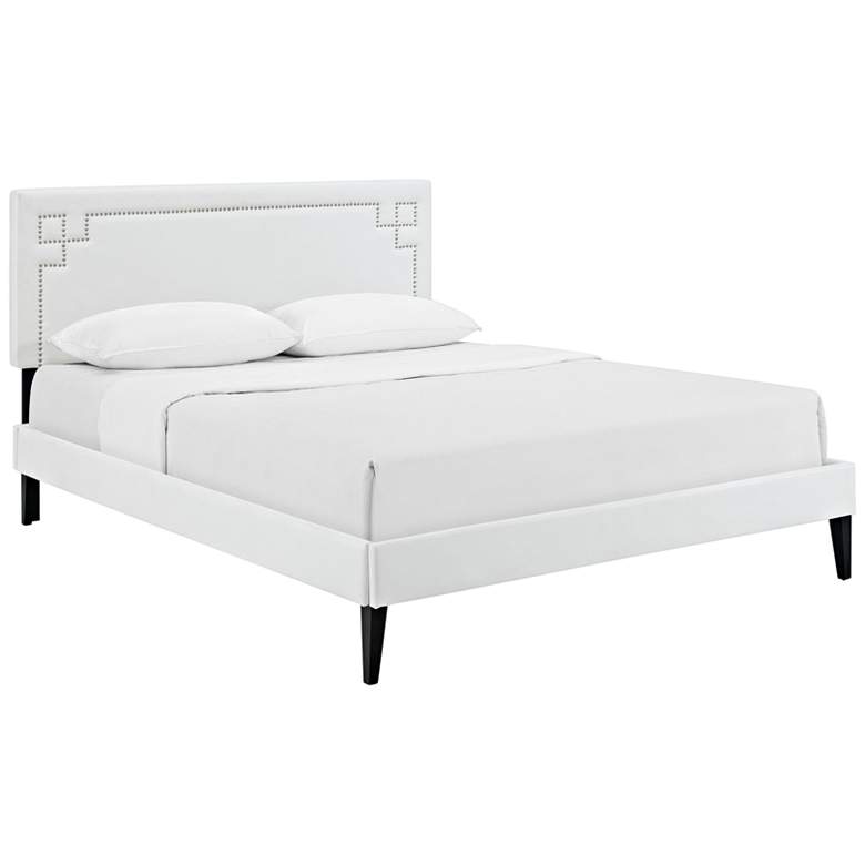 Image 1 Josie White Vinyl Full Platform Bed w/ Squared Tapered Legs